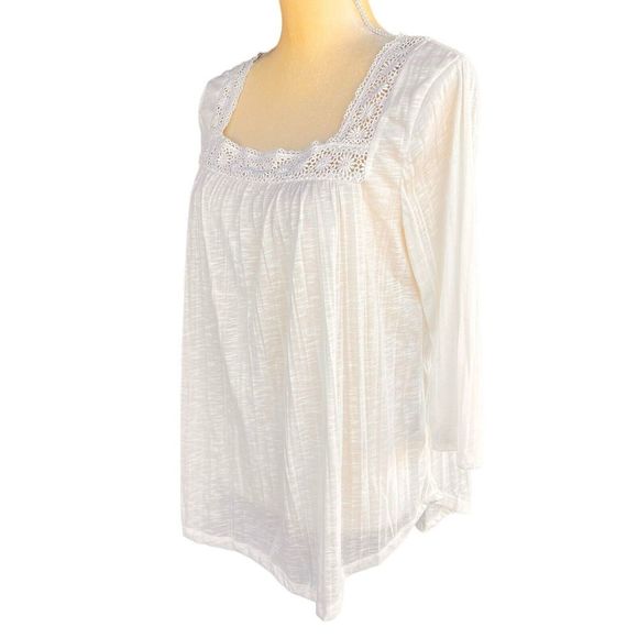 La Hearts Tops - L.A. HEARTS Women's Blouse Ivory Boho Large Crinkle-Rayon 3/4 Sleeve Square Neck